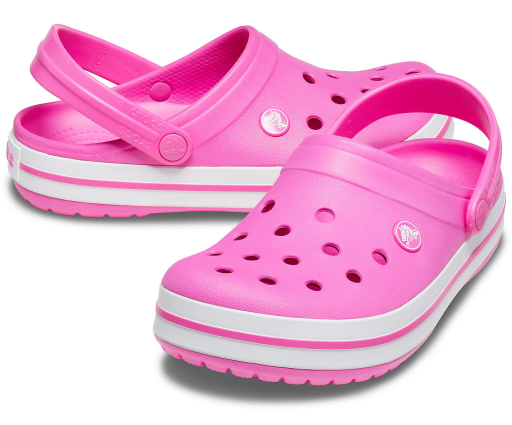 pink and black crocs